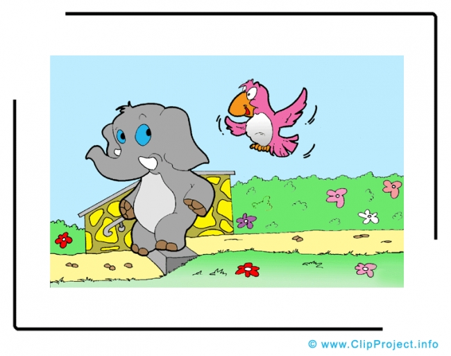 Elephant and Bird Clip Art Image free