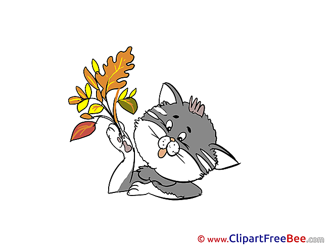 Autumn Cat Leaves Clip Art for free