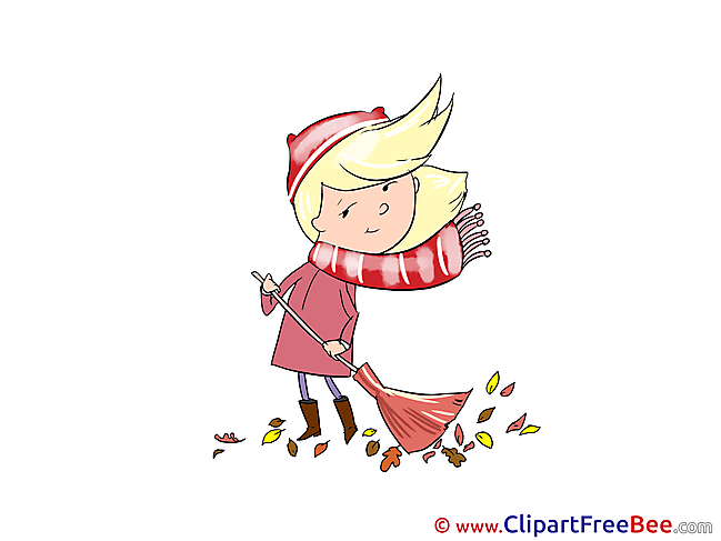 Broom Girl Clipart Autumn Illustrations