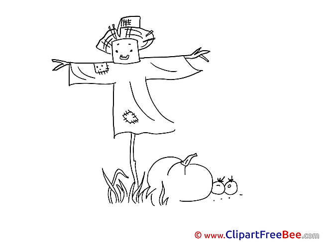 Coloring Scarecrow Cliparts Autumn for free