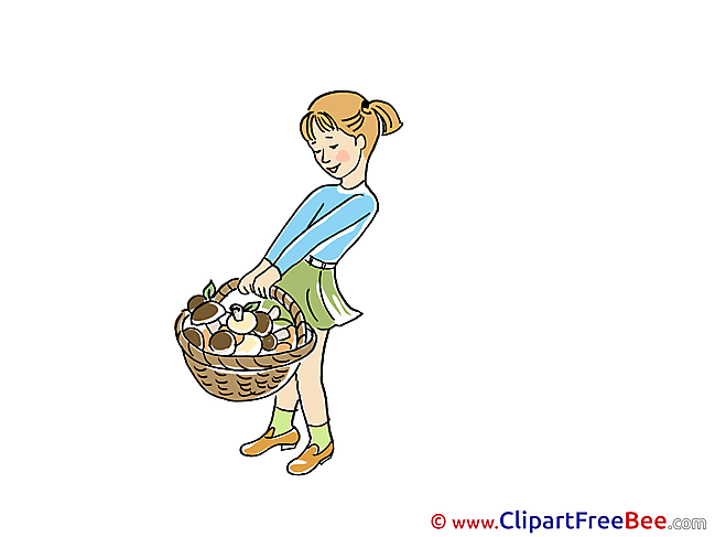 Girl with Basket Mushrooms Autumn free Images download