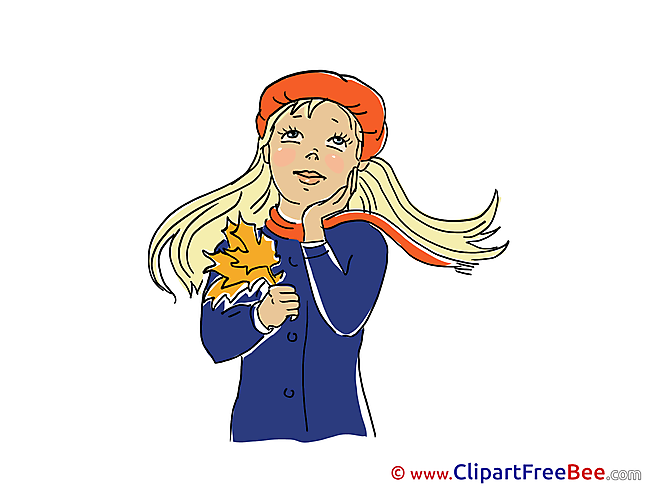 Thinking Girl Autumn Clip Art for free