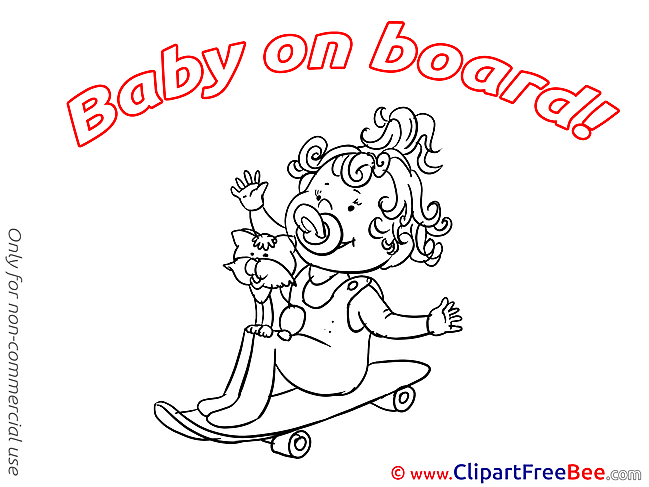 Skate Cat Baby on board Illustrations for free