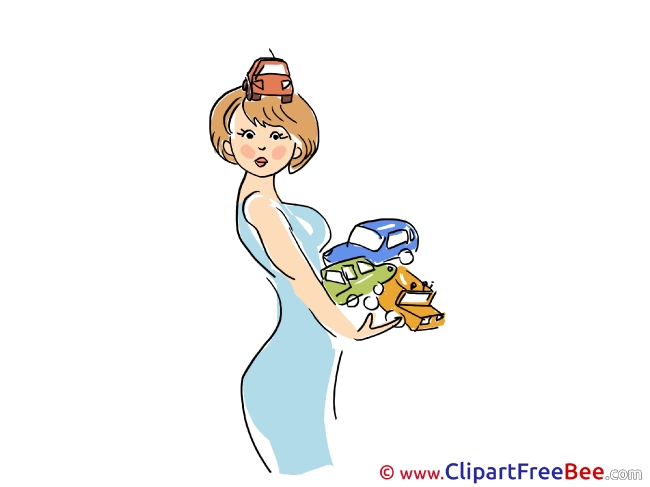 Lady with Toy Cars Cliparts printable for free