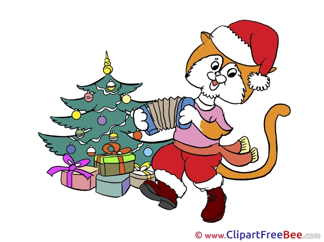 Accordion Cat Pics Christmas Illustration