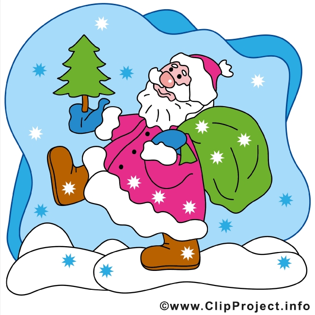 Clip Art zu Weihnachten Weihnachtsmann mit Tannenbaum