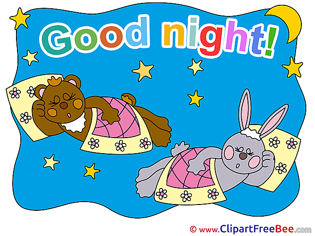 Animals Rabbit Bear Stars Moon Good Night download Illustration