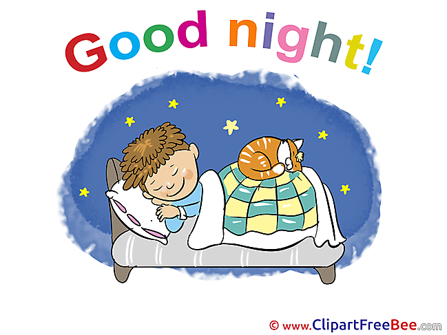 Bed Cat Boy Good Night download Illustration