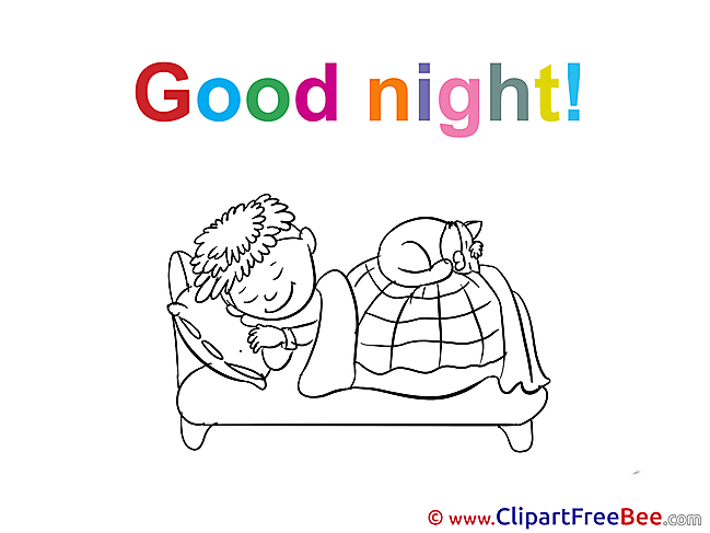 Kid Boy Cat Clipart Good Night Illustrations