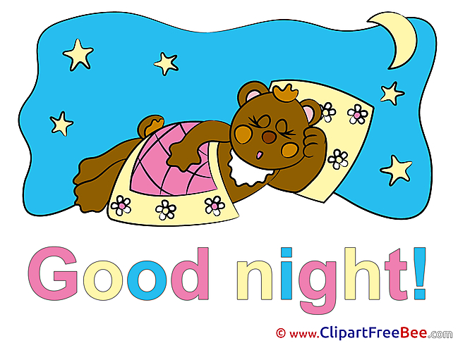 Pillow Bed Moon Stars Bear Pics Good Night Illustration