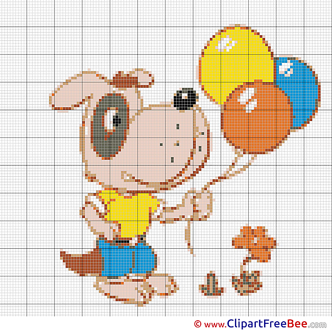 Dog with Balloons Patterns free Cross Stitch