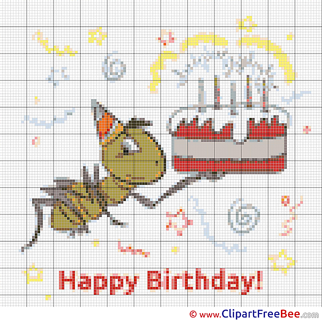 Ant with Cake Birthday Cross Stitches free