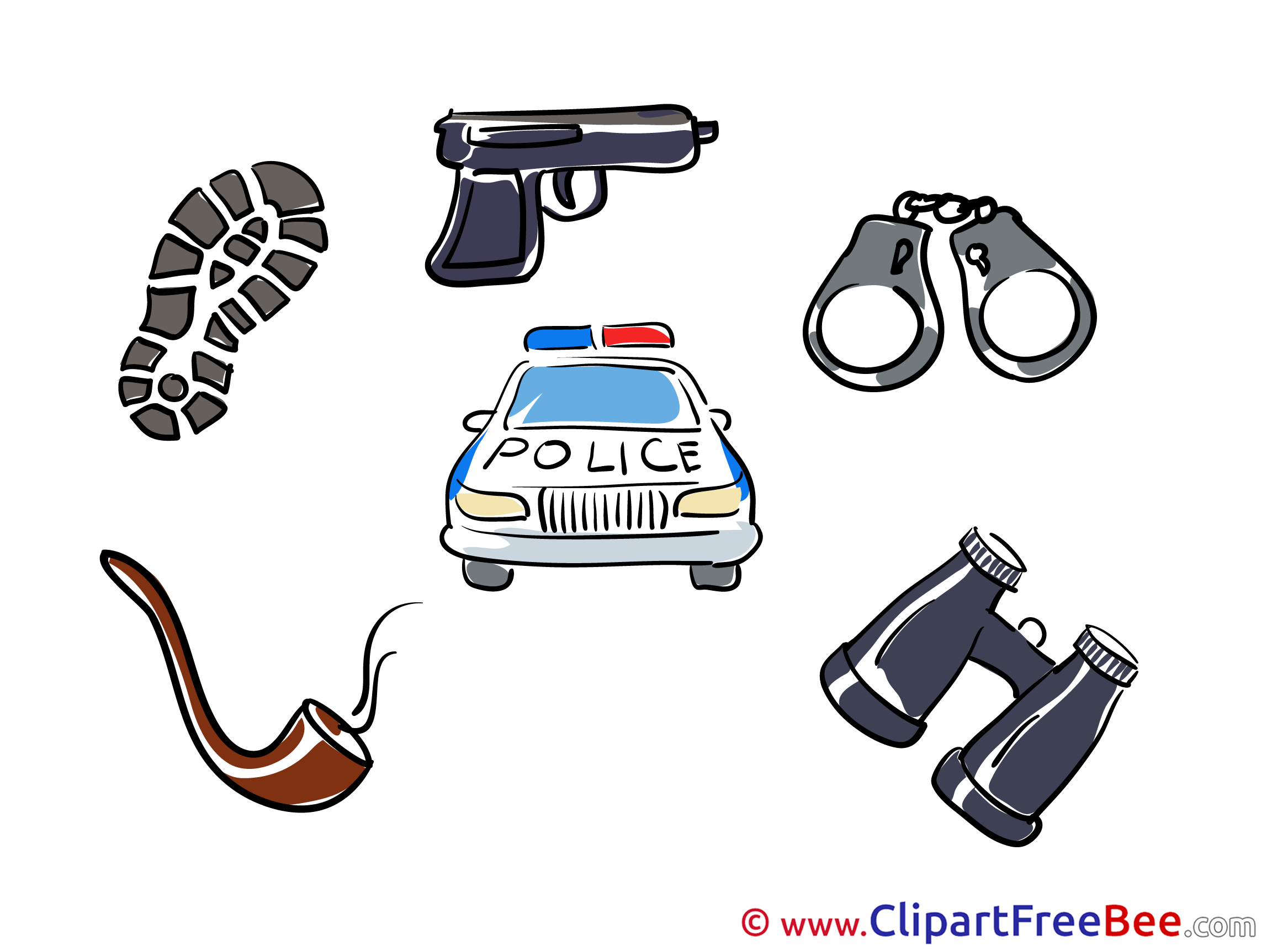 Police Car Pistol Handcuffs download printable Illustrations