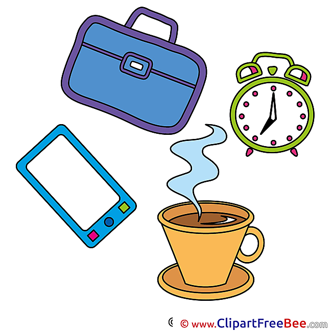 Coffee Alarm Clock Briefcase Presentation download Illustration