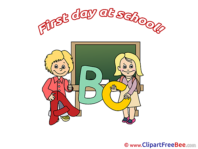 Alphabet Children Blackboard Pics First Day at School Illustration