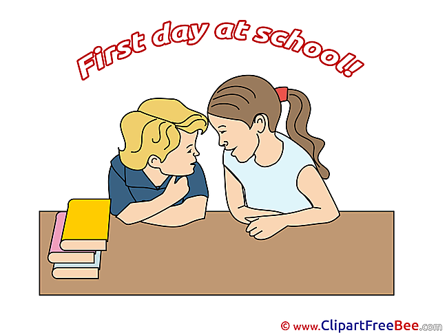 Classmates Girl Boy Books Pics First Day at School Illustration