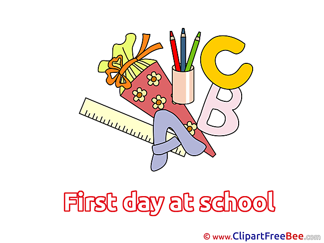 Letters Pencils Pics First Day at School Illustration
