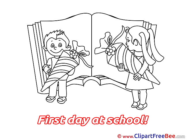 Open Book Children printable Illustrations First Day at School