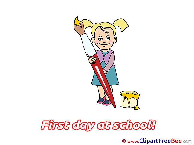 Painter Girl Brush Pics First Day at School Illustration