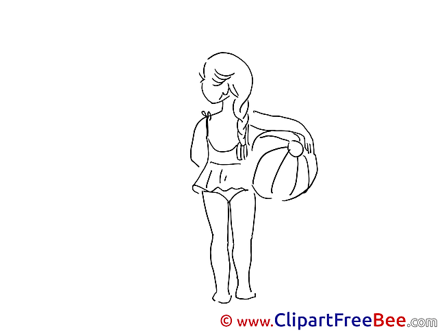 Vacation Girl with Ball Clip Art for free