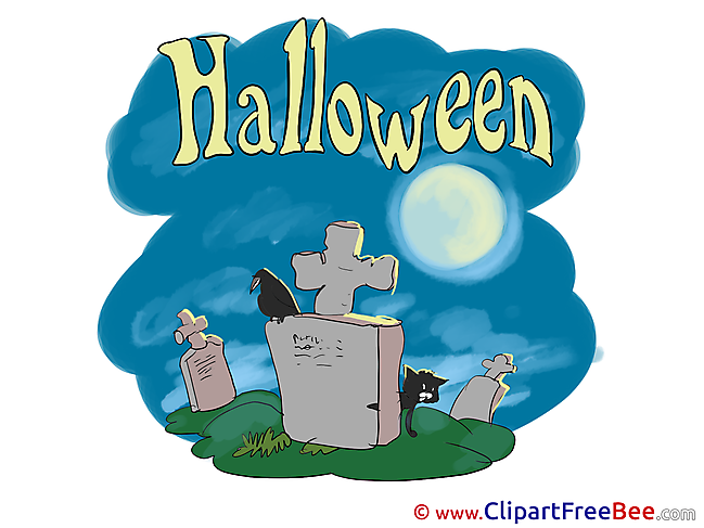 Cemetery Raven Cat printable Illustrations Halloween