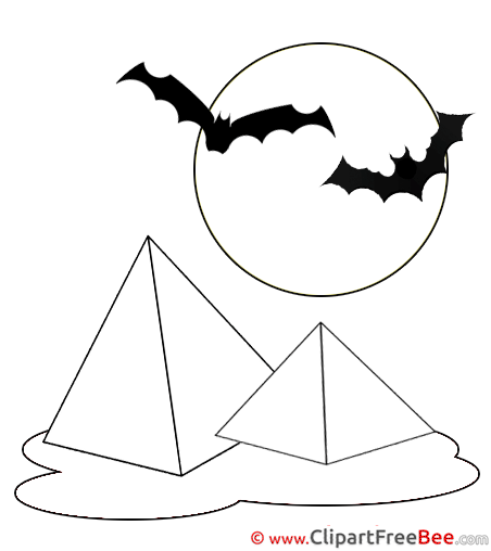 Pyramids Bats Moon Clipart Halloween Illustrations