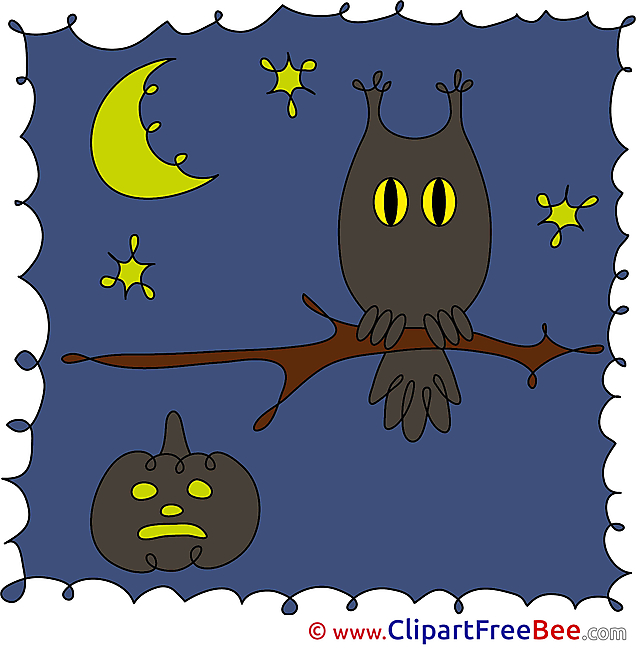 Stars Moon Night Owl Halloween Clip Art for free