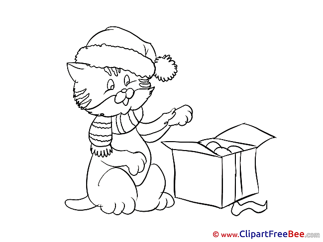 Cat with Present free Illustration New Year