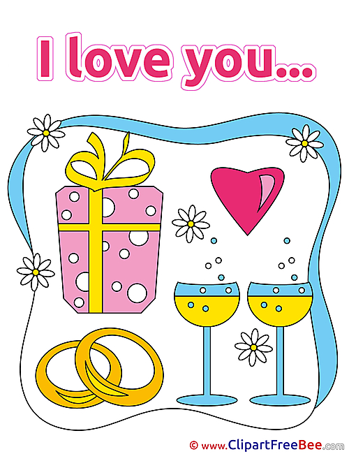 Gift Rings Champagne Flowers I Love You Clip Art for free