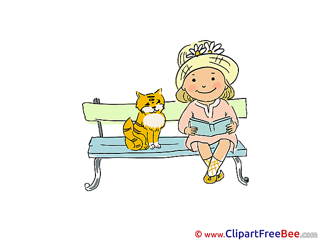 Cat on Bench with Girl Clip Art download Kindergarten