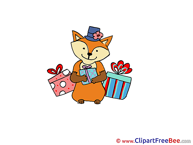 Fox with Gifts Pics Party Illustration