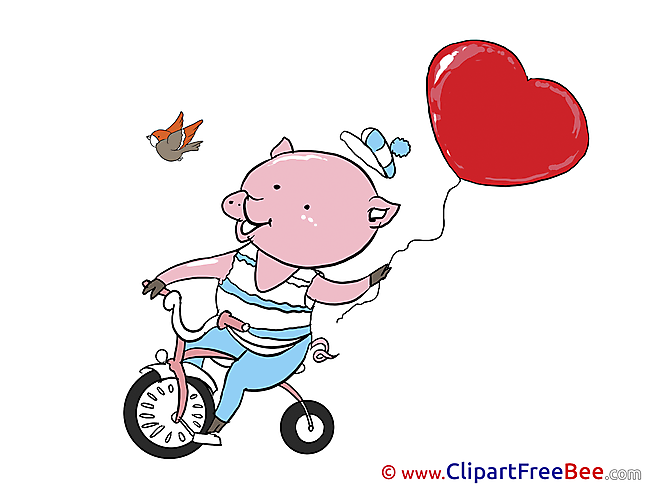 Piggy Bicycle printable Illustrations Valentine's Day