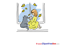 Window Cat and Girl download Clipart Autumn Cliparts