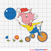 Pig on Bicycle download printable Cross Stitches