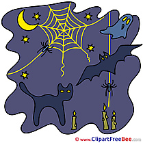 Moon Web Cat Bat printable Illustrations Halloween