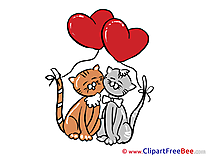 Cats Balloons printable Illustrations Valentine's Day